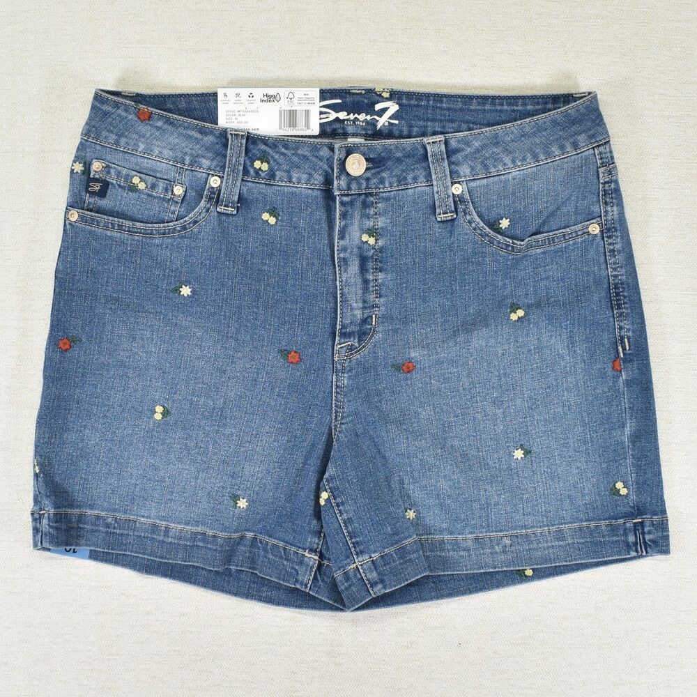 Seven 7 Weekend Shorts Embroidered Flowers 10 Blue Denim Floral Jean Seven7